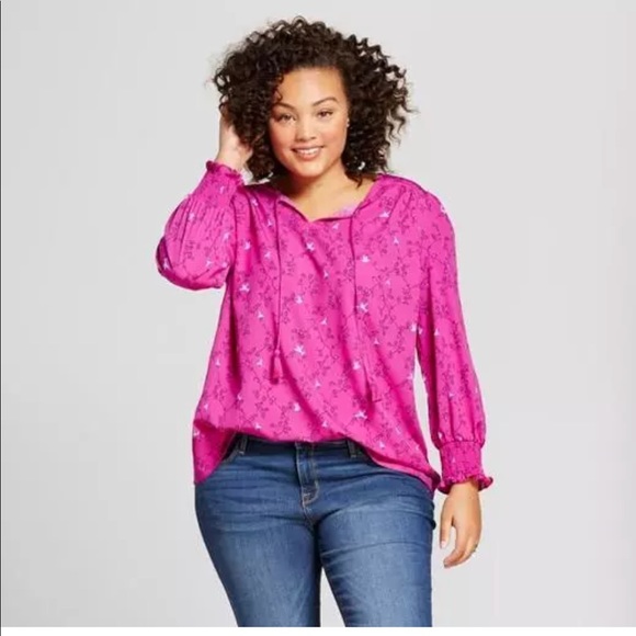 Ava & Viv Tops - Ava and Vic pink bird print top size 1X